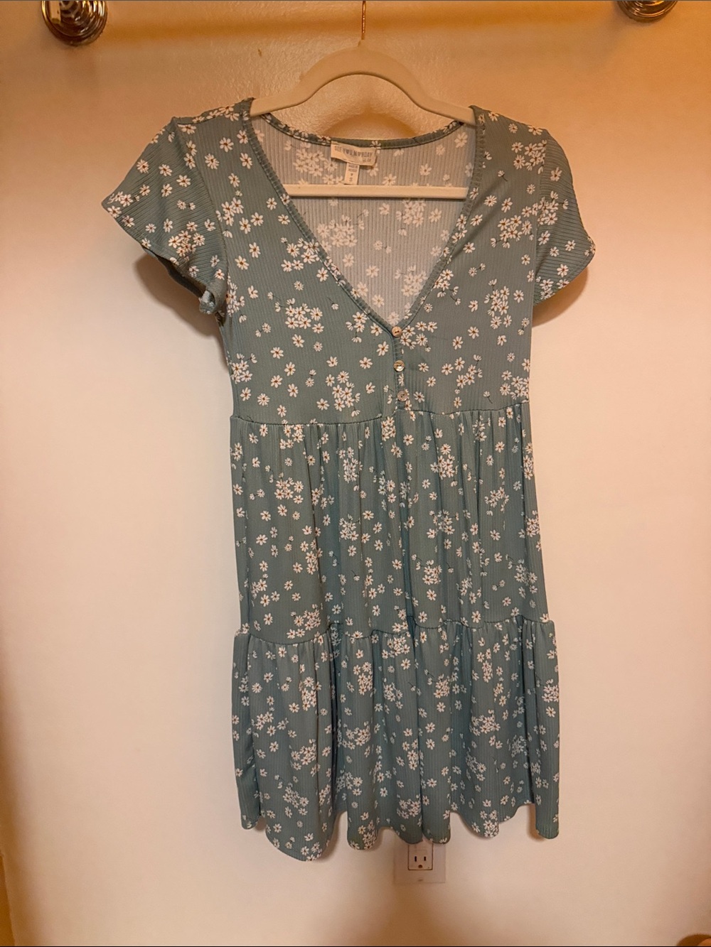 See You Monday Sage Green Floral V-Neck Tiered Mini Dress